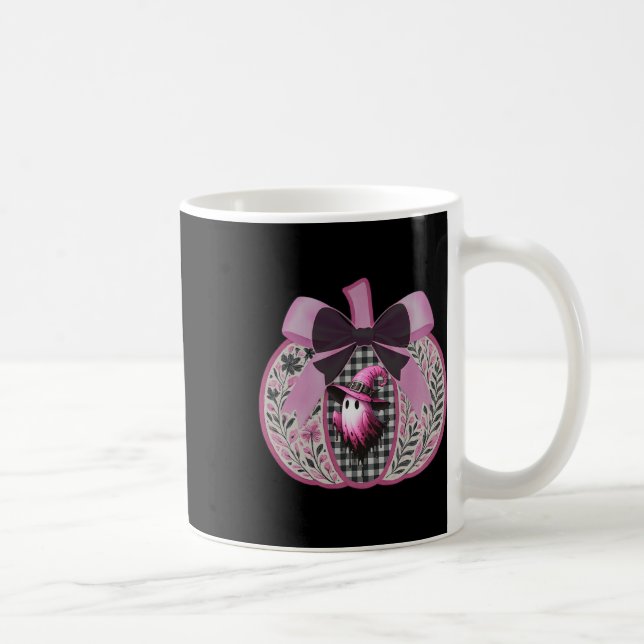 Rosa Pumpkin Fall Halloween Cute Ghost Bow Breast Kaffemugg (Höger)