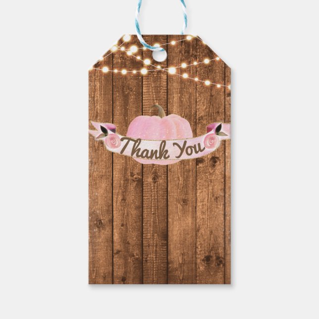 Rosa Pumpkin Fall Rustic Wood Ljus Möhippa Presentetikett (Framsidan)