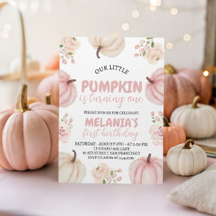 Rosa Pumpkin First Birthday Inbjudan