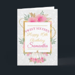 Rosa Pumpkin Flowers Gold Foil Sweet 16 Birthday Kort<br><div class="desc">Watercolor Rosa Flowers Guld Glitter och Foil design med blommigt white mönster bakgrundGraphics by DigitalCurio on Etsy</div>