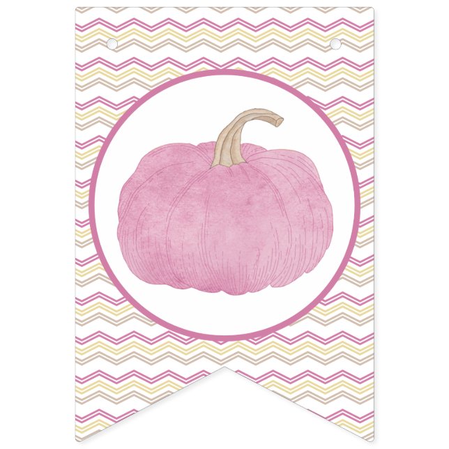 Rosa Pumpkin Födelsedagsfest Banner Vimplar (Första flaggan)