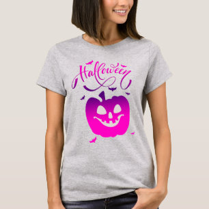 Rosa Pumpkin Funny Ansikte Halloween T Shirt