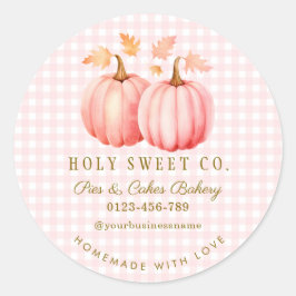 Rosa Pumpkin Gingham Bakery Runt Klistermärke