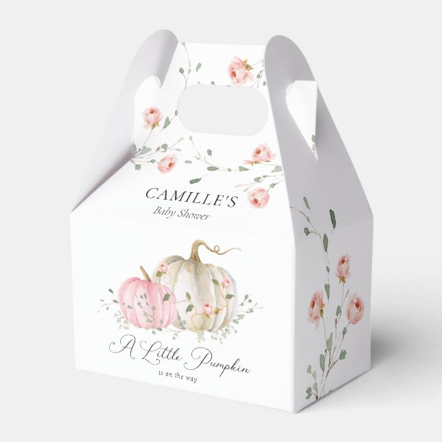 Rosa Pumpkin Girl Baby Shower Favbox Presentaskar (Framsidan Sidan)