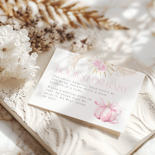 Rosa Pumpkin Girl Blommigt Bow Baby Shower Bok Tilläggskort
