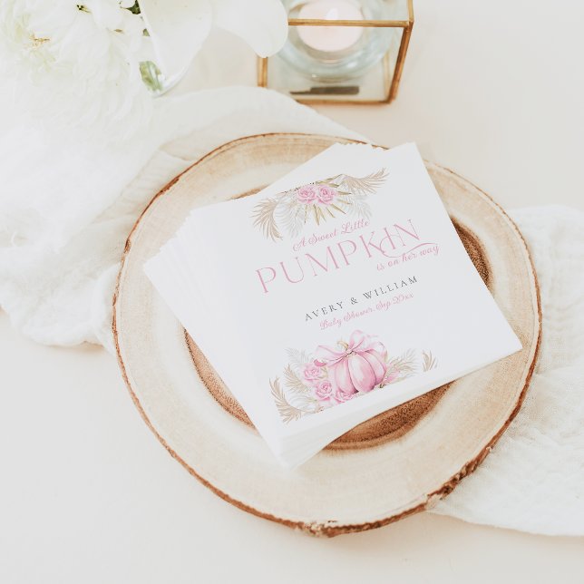 Rosa Pumpkin Girl Blommigt Bow Baby Shower Pappersservett (Skapare uppladdad)