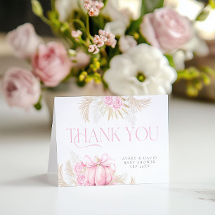 Rosa Pumpkin Girl Blommigt Bow Baby Shower Tack Kort