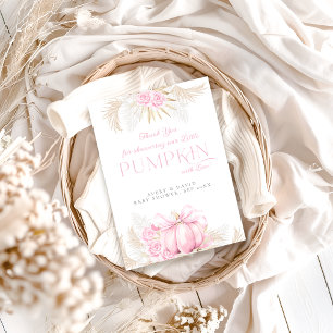 Rosa Pumpkin Girl Blommigt Bow Baby Shower Tack Kort