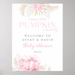 Rosa Pumpkin Girl Blommigt Bow Baby Shower Välkomm Poster