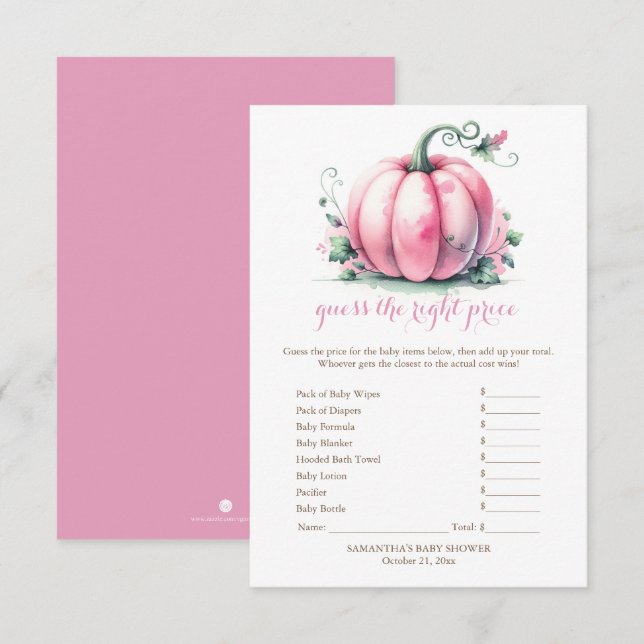 Rosa Pumpkin gissar Högernas Prisa spel Inbjudningar (Fram/baksida)