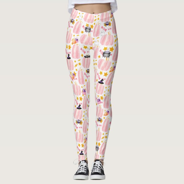 Rosa Pumpkin Halloween Leggings (Framsida)