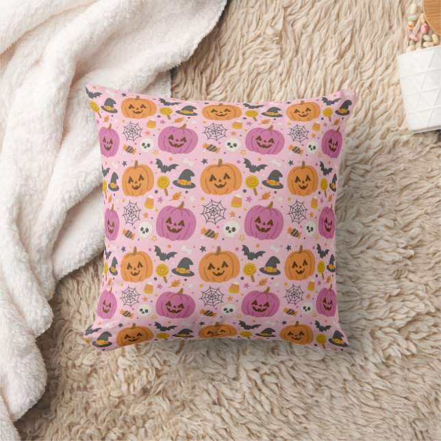 Rosa Pumpkin Halloween Mönster Dekorativ kudde (Filt)