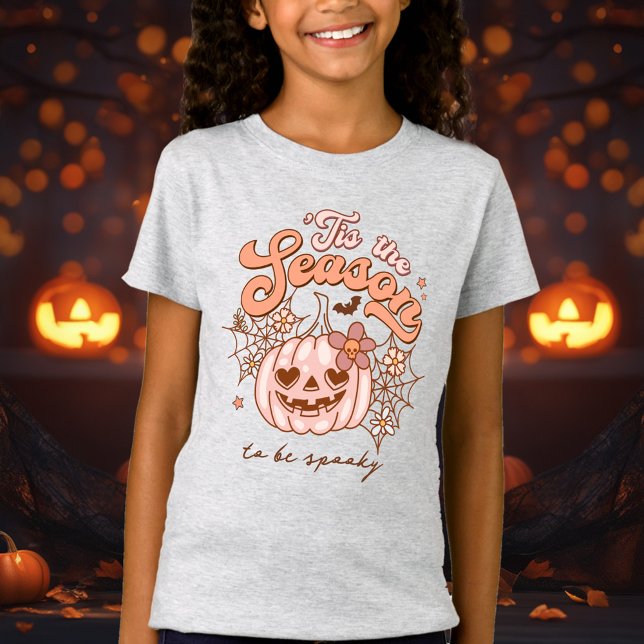 Rosa Pumpkin Halloween Retro Hippie Namn Girls' T Shirt (Pink Pumpkin Halloween Retro Hippie Name Girls' T-Shirt)