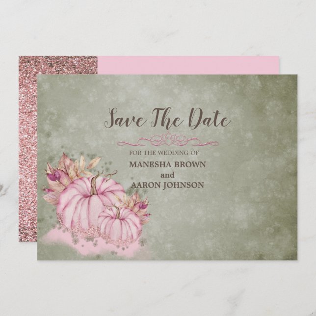 ROSA Pumpkin Harvest - Flat Save Date Card Spara Datumet (Fram/baksida)