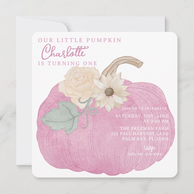 Rosa Pumpkin-inbjudan på födelsedagen Inbjudningar (Framsida)