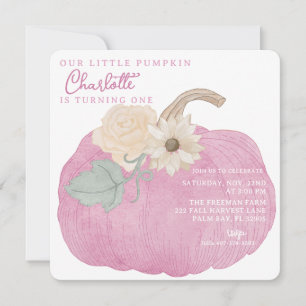 Rosa Pumpkin-inbjudan på födelsedagen Inbjudningar
