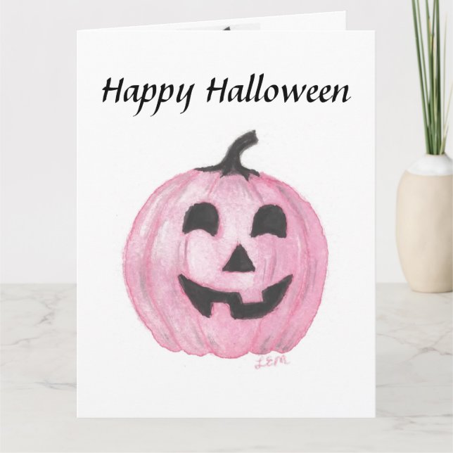 Rosa pumpkin Jack o lantern för Halloween Kort (Framsida)