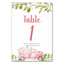 Rosa Pumpkin Lastbil Baby Shower Bordsnummer