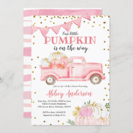 Rosa Pumpkin Lastbil Baby Shower-inbjudan för -fli Inbjudningar