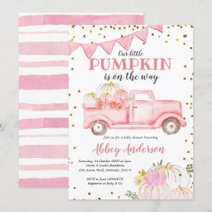 Rosa Pumpkin Lastbil Baby Shower-inbjudan för -fli Inbjudningar