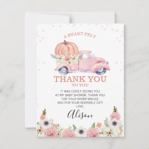 Rosa Pumpkin Lastbil Baby Shower Tack för ditt kor Inbjudningar