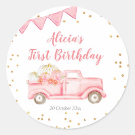 Rosa Pumpkin Lastbil Birthday Sticker etikett