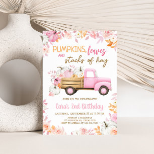 Rosa Pumpkin Lastbil Fall Birthday Inbjudningar