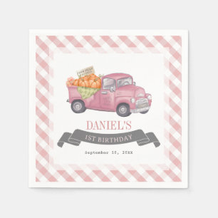 Rosa Pumpkin Lastbil Gingham Girl 1st Birthday Pappersservett