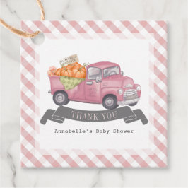 Rosa Pumpkin Lastbil Gingham Girl Baby Shower Gåvor Etiketter