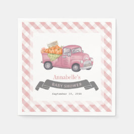 Rosa Pumpkin Lastbil Gingham Girl Baby Shower Pappersservett