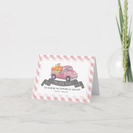 Rosa Pumpkin Lastbil Gingham Girl Birthday Tack Kort