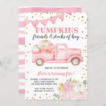Rosa Pumpkin Lastbil Girl Birthday Inbjudan