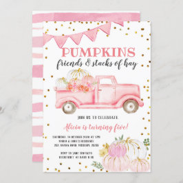 Rosa Pumpkin Lastbil Girl Birthday Inbjudan