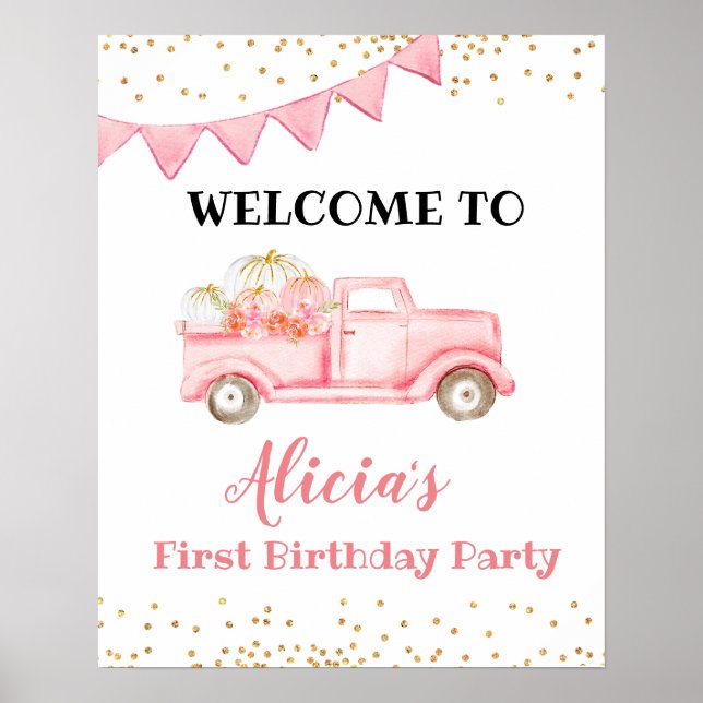 Rosa pumpkin lastbil välkomstskylt poster (Framsidan)