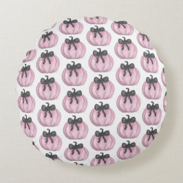 Rosa Pumpkin med svart båge Rund Kudde