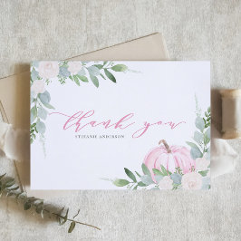 Rosa Pumpkin och Greenery Autumn Baby Shower Tack Kort