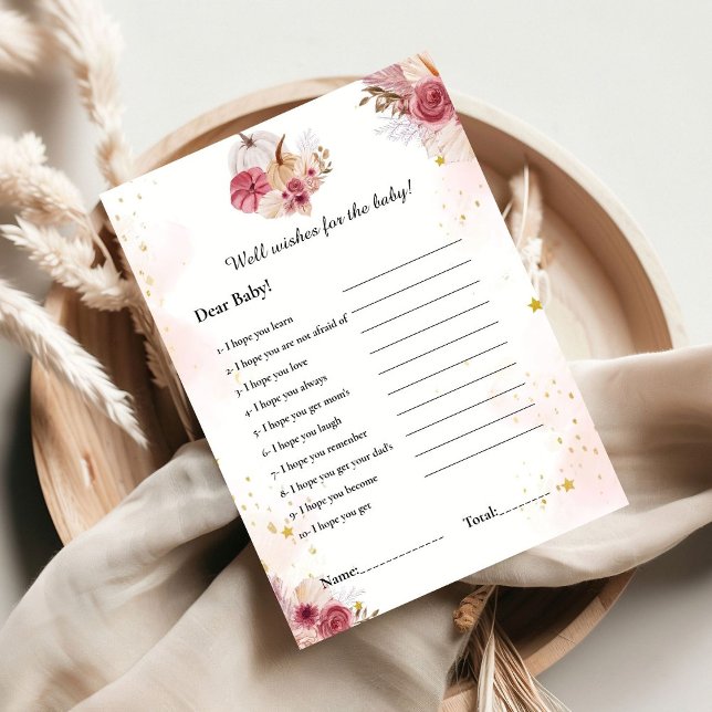 Rosa Pumpkin önskemål för babyduschspelet Card Inbjudningar (Skapare uppladdad)