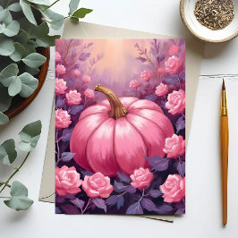 Rosa Pumpkin Ro Blommigt Halloween Thanksgiving Helg Vykort