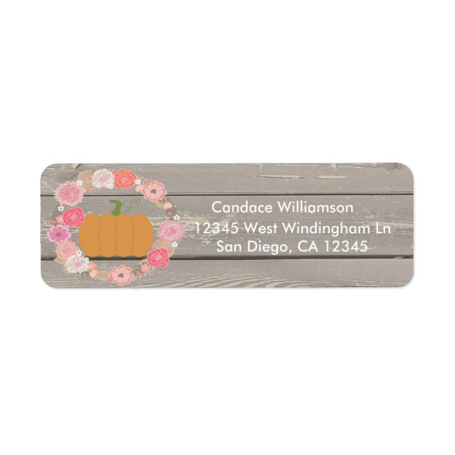 Rosa Pumpkin Rustic Blommigt Returadressetikett Returadress Etikett (Framsidan)