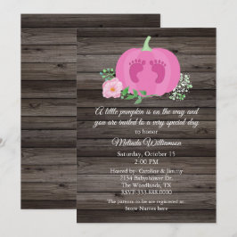 Rosa Pumpkin Rustic Wood Baby Shower-inbjudan Inbjudningar