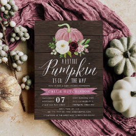 Rosa Pumpkin Rustic Wood Baby Shower Inbjudningar