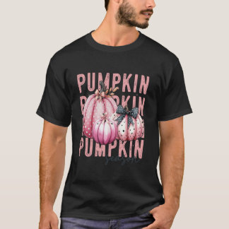 Rosa Pumpkin Season Polka Dot Bow Coquette Autumn T Shirt