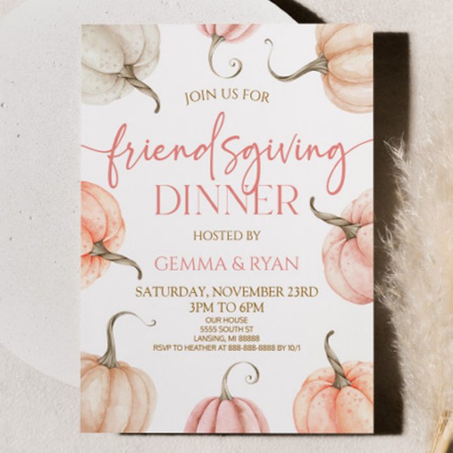 Rosa Pumpkin Thanksgiving Friendsgiving Middag Inbjudningar (Skapare uppladdad)