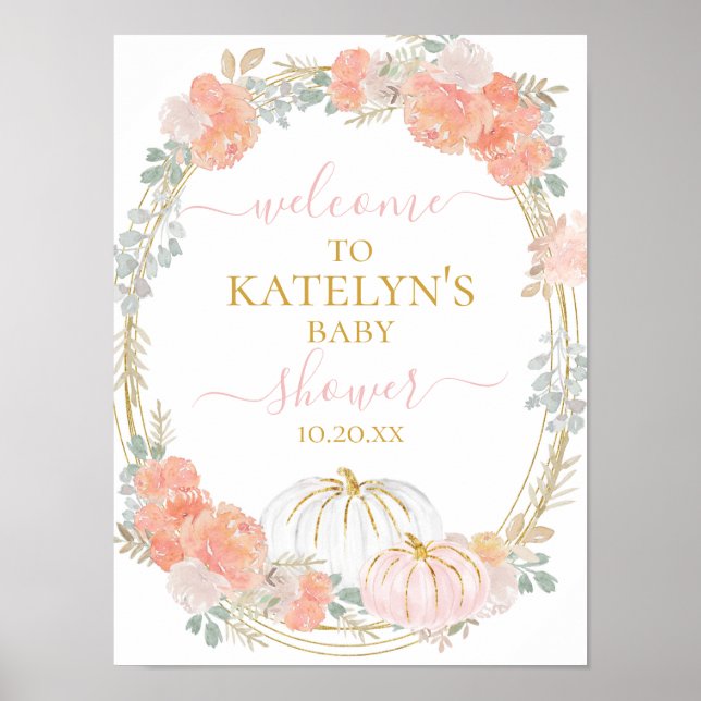 Rosa Pumpkin Välkomstskylt Poster (Framsidan)