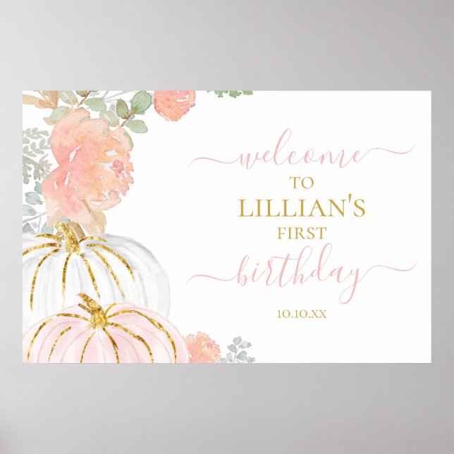 Rosa Pumpkin Välkomstskylt Poster (Framsidan)