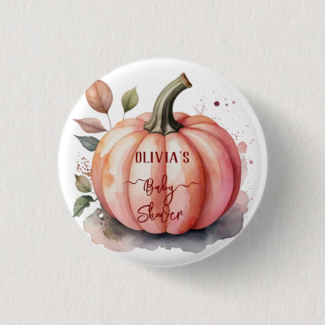 Rosa Pumpkin Watercolor Boho Flicka Shower Knapp (Framsida)