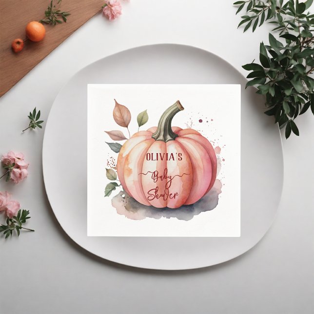 Rosa Pumpkin Watercolor Boho Flicka Shower Pappersservett (Skapare uppladdad)