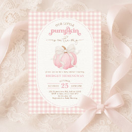 Rosa Pumpkin Watercolor Bow Girl Shower Inbjudningar