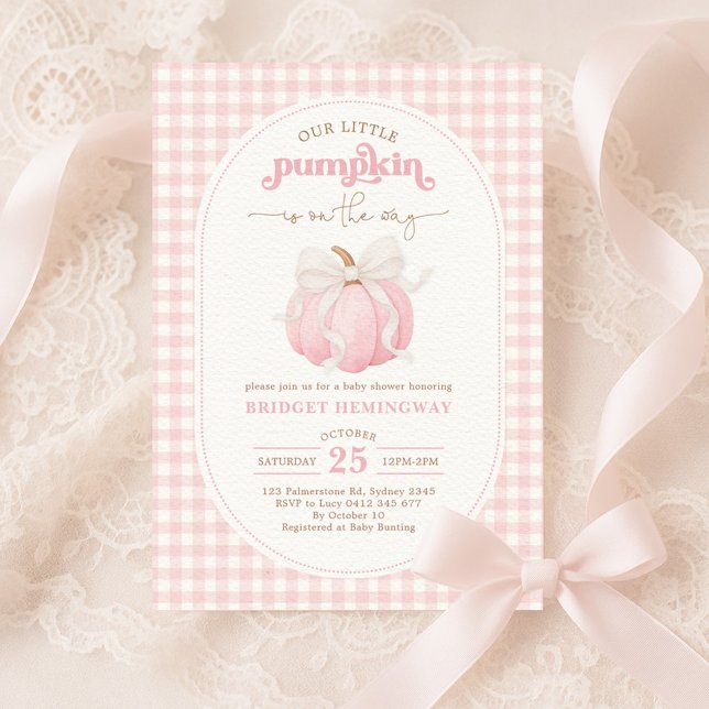 Rosa Pumpkin Watercolor Bow Girl Shower Inbjudningar (Skapare uppladdad)