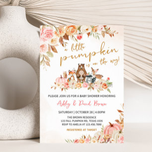 Rosa Pumpkin Woodland Baby Shower Inbjudningar